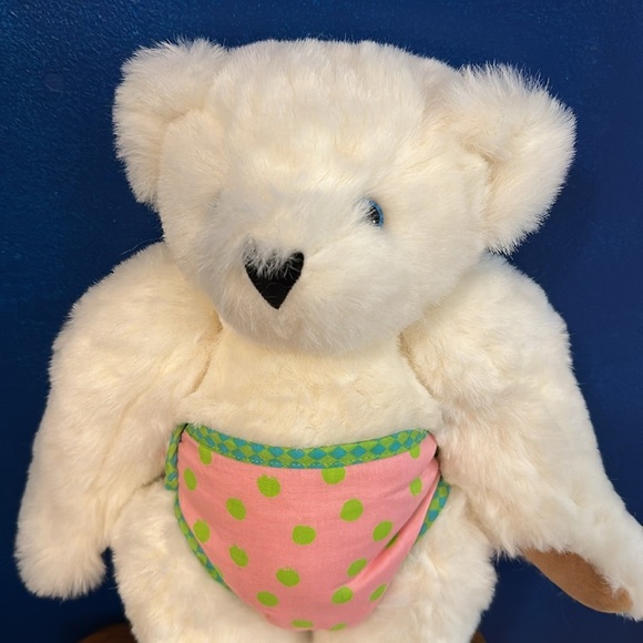 White Vermouth Teddy Bear Plush with Pink Polka Dot Diaper 15” - Picture 2 of 6